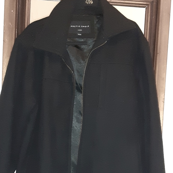 Mens Arctic Eagle Black Wool Pea Coat Jacket - Picture 1 of 6